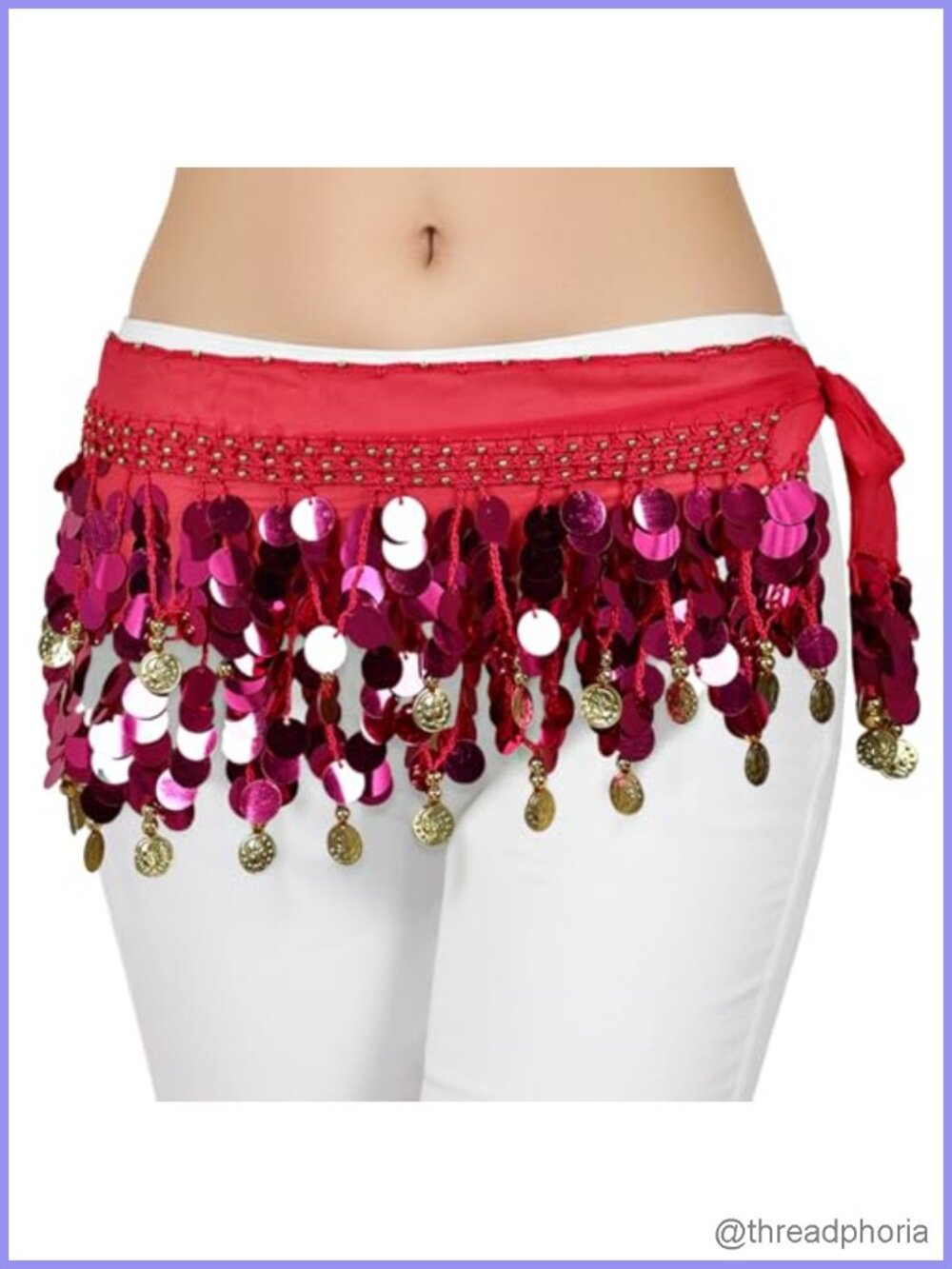 Belly Dance Hip Scarf with 128 Gold Coins, Sequins Tassel Wrap Skirt for Costume